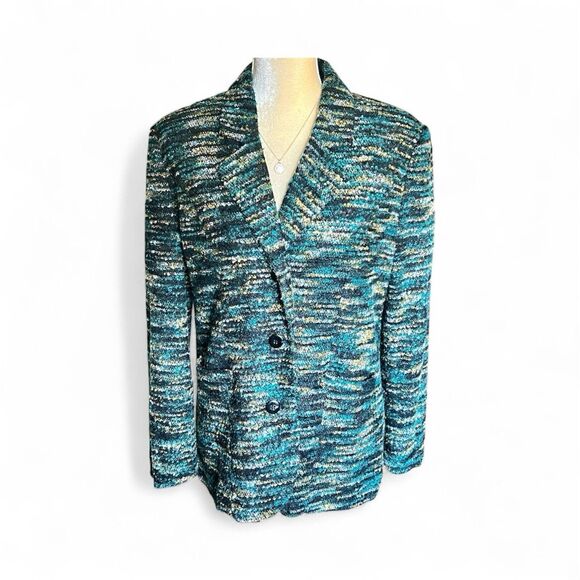 Koret Green Multicolor Tweed Blazer Jacket Sz 10 Front Pockets Lined Long Sleeve - Picture 1 of 8